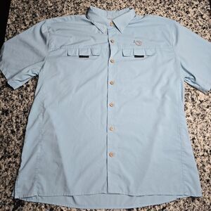 Mojo Sportswear Short Sleeve Button Up Vented Shirt Mens Sz L Blue